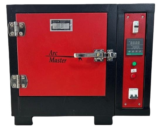 Arc-Master cabinet electrode oven with a red hinged door, digital temperature controller and clamp latches