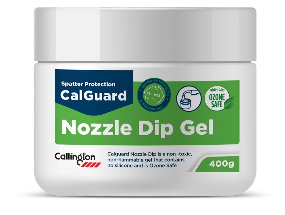 Callington CalGuard Nozzle Dip Gel 400 g tub, green and blue label reading Spatter Protection, non-toxic, non-flammable, no silicone and Ozone Safe
