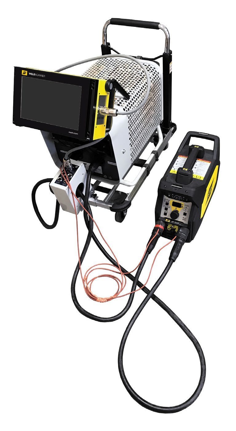 ESAB WeldScanner Validator measuring unit with touch screen display, shown with process sensor and connection cables