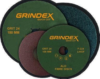 Grindex coated fibre discs labelled grit 24, 180 mm, on vulcanised fibre backing